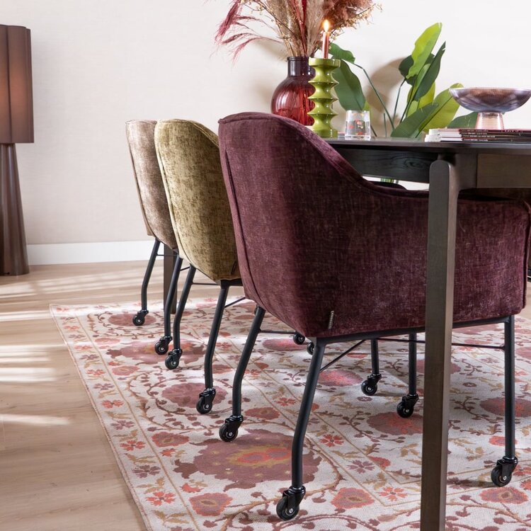 Chaise de salle à manger avec roulettes Enzo chenille voilette