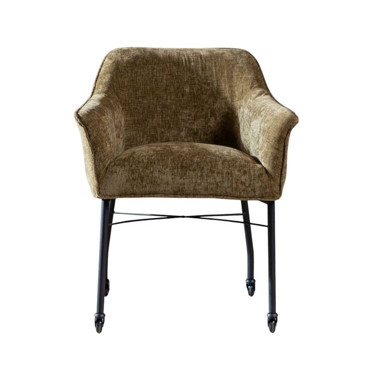 Chaise de salle à manger avec roulettes Enzo chenille olive