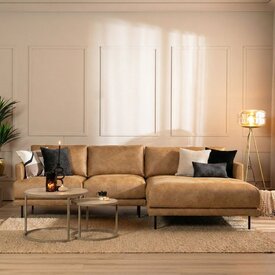 Canapé industriel d'angle droit Denver beige éco-cuir