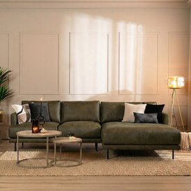 Canapé industriel d'angle droit Denver vert olive éco-cuir