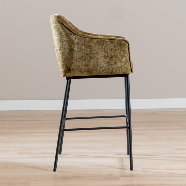 Tabouret de bar Nubo en chenille vert olive 85 cm