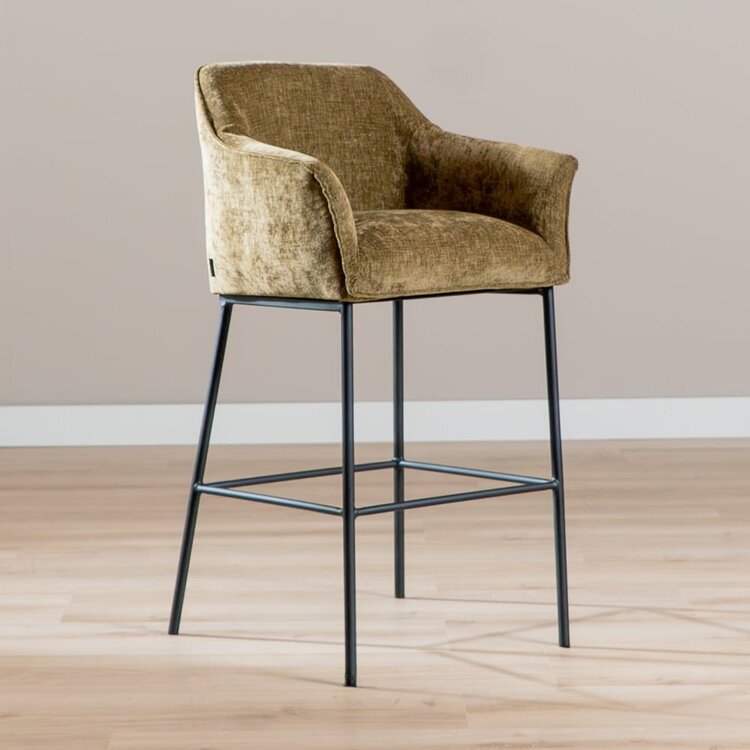 Tabouret de bar Nubo en chenille vert olive 85 cm