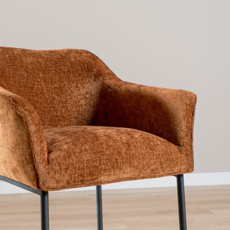 Tabouret de bar Nubo en chenille cuivre 85 cm