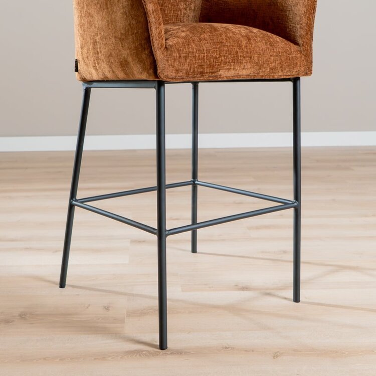 Tabouret de bar Nubo en chenille cuivre 85 cm