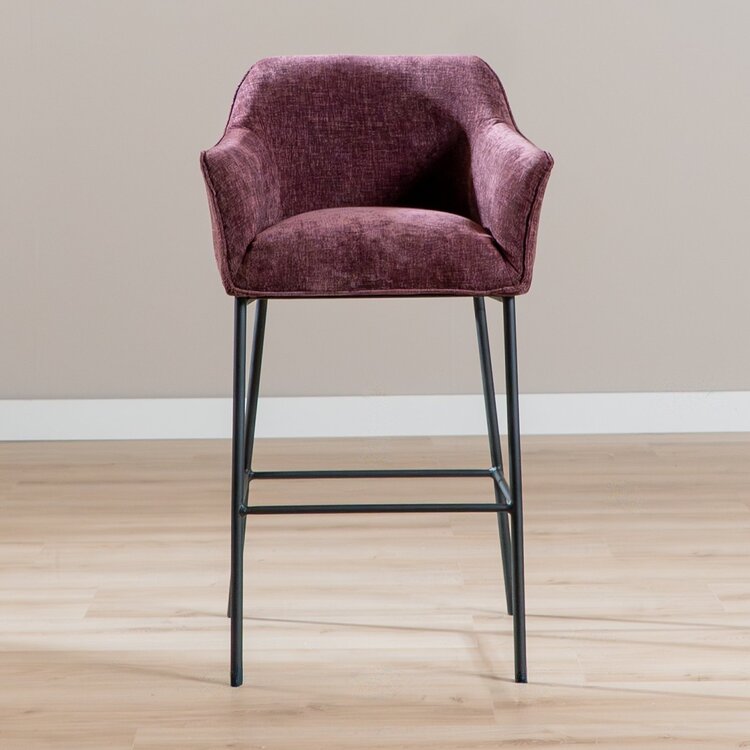 Tabouret de bar Nubo en chenille violet 85 cm
