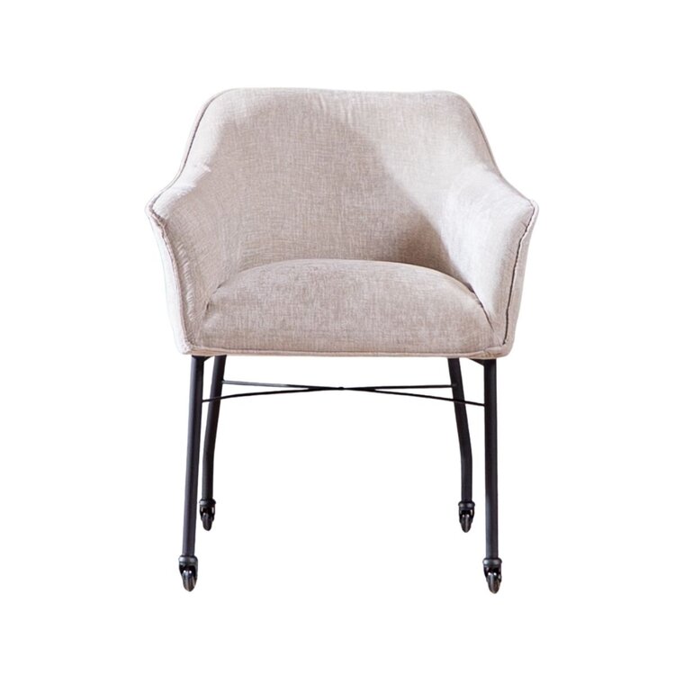 Chaise de salle à manger avec roulettes Enzo chenille sand