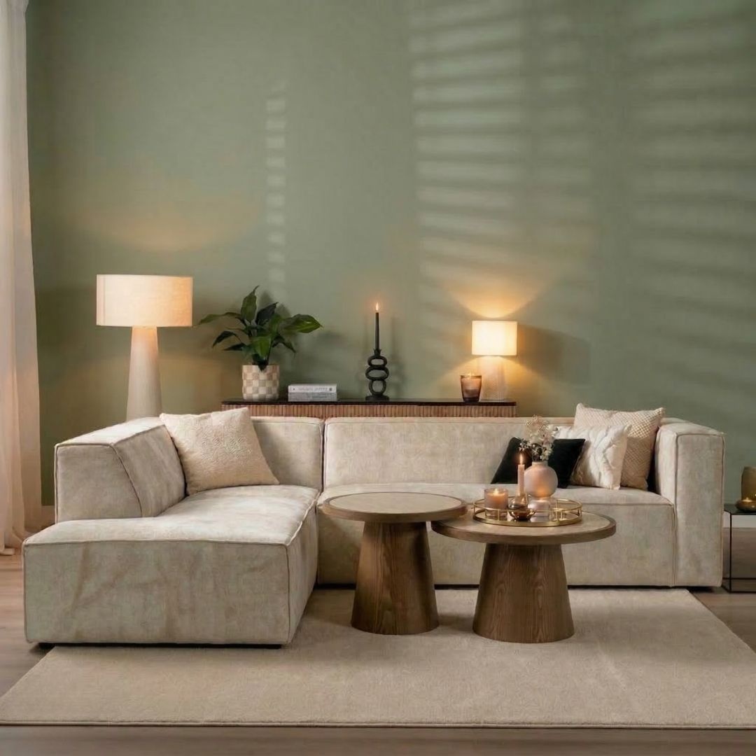 Canapé d'angle scandinave Memphis tissu chiné taupe gauche