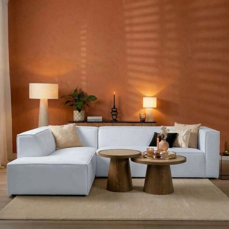 Canapé d'angle scandinave Memphis tissu chiné blanc gauche