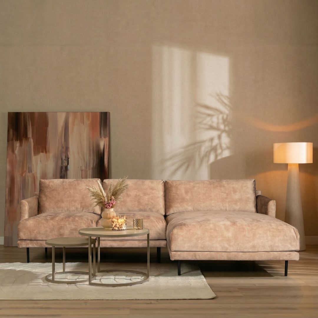 Canapé d'angle en velours Denver taupe droit