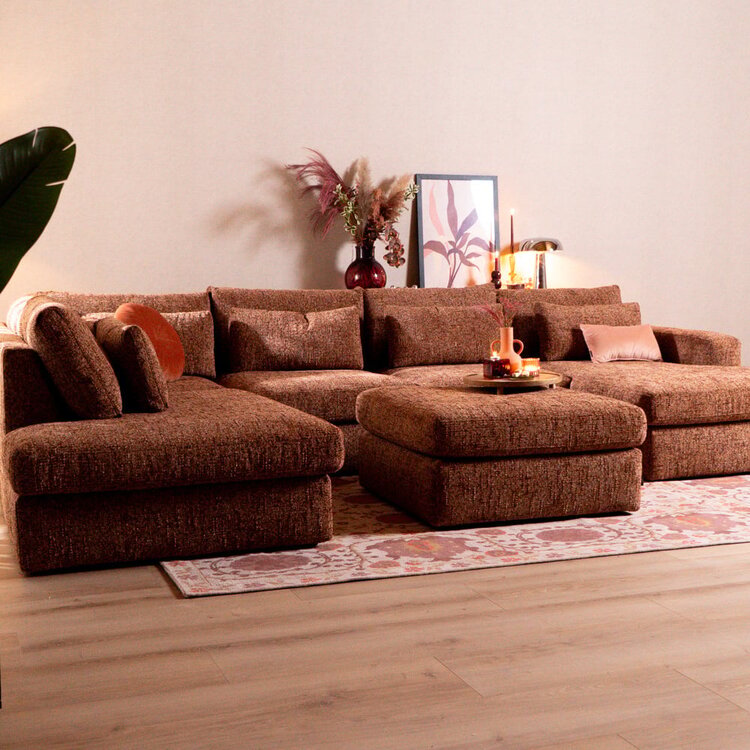 Canapé en U Kyle 6 places chenille rouge