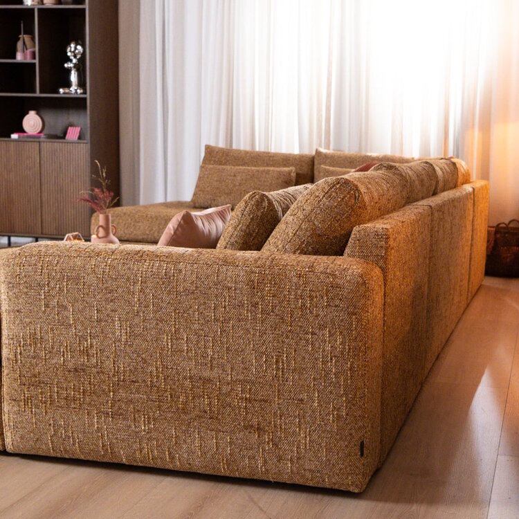 Canapé en U Kyle 6 places chenille jaune ocre