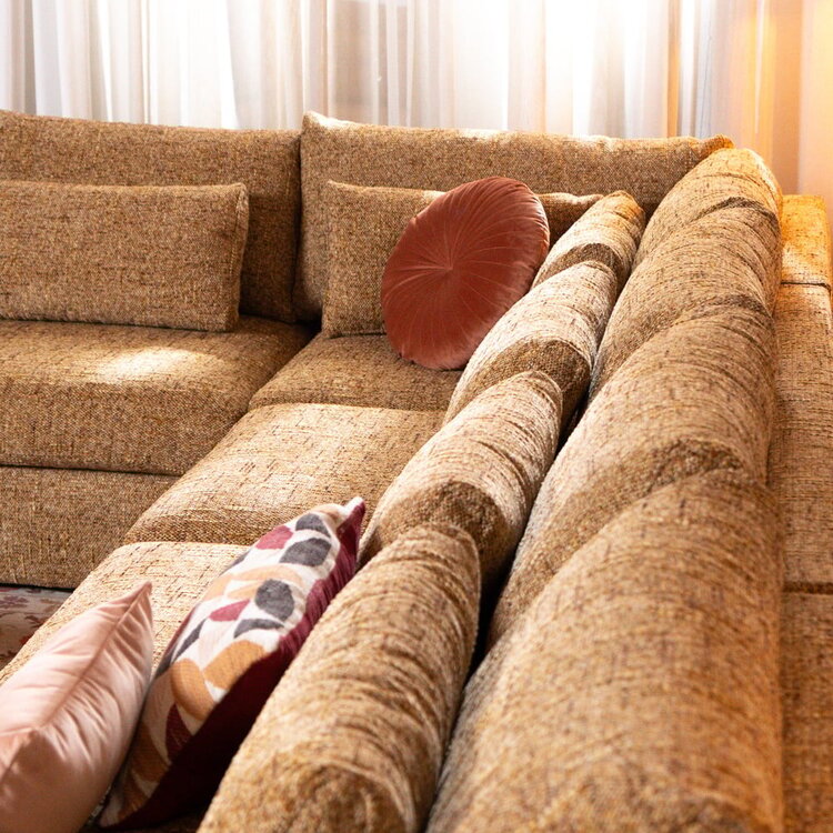 Canapé en U Kyle 6 places chenille jaune ocre