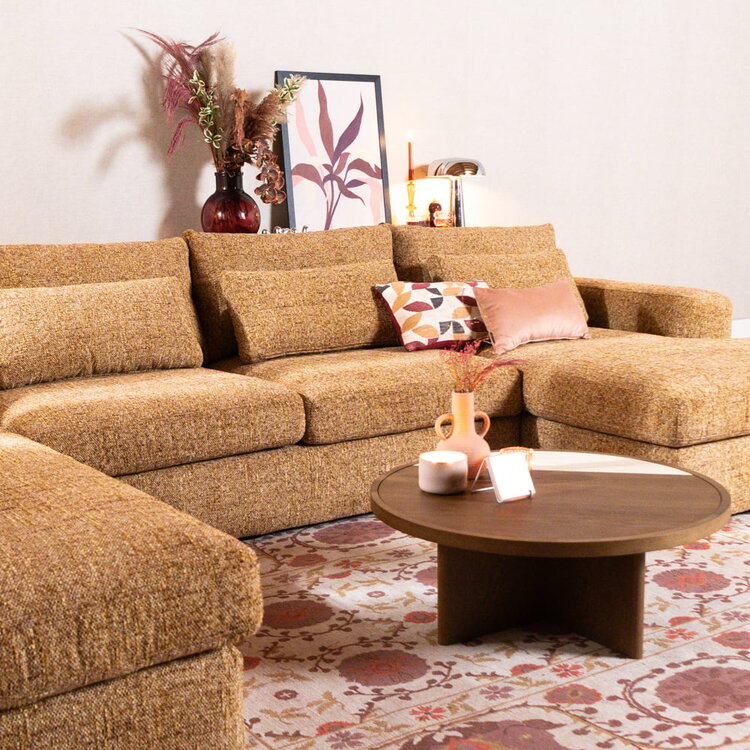 Canapé en U Kyle 6 places chenille jaune ocre