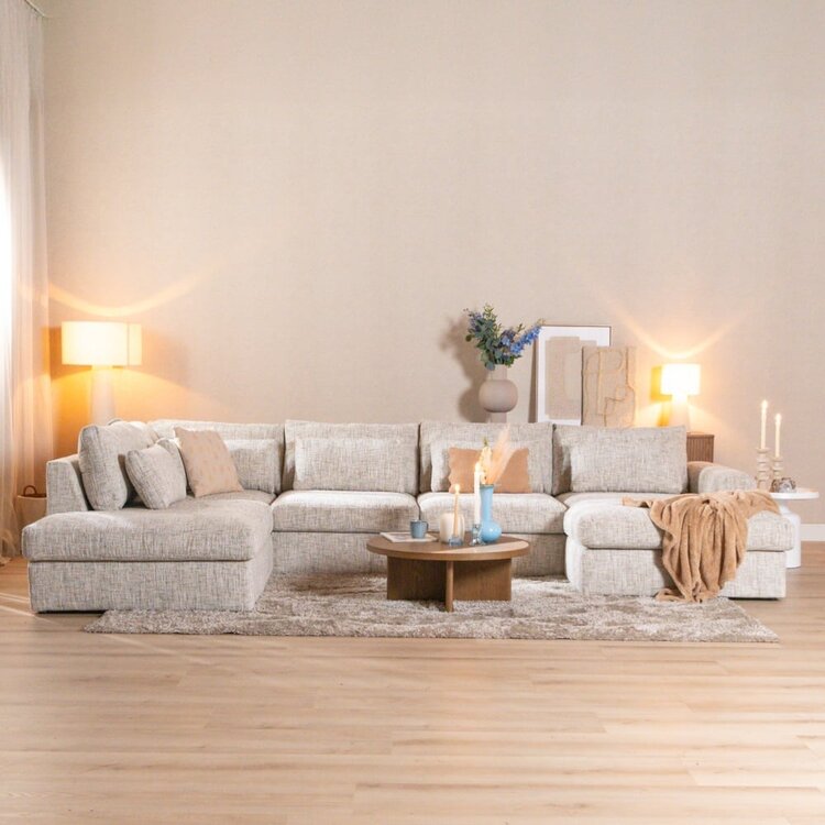 Canapé en U Kyle 6 places chenille sand grey