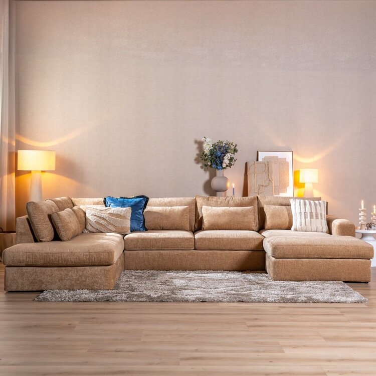 Canapé en U Kyle 6 places chenille peach