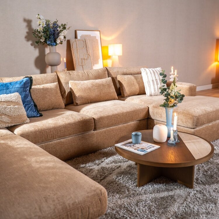 Canapé en U Kyle 6 places chenille peach