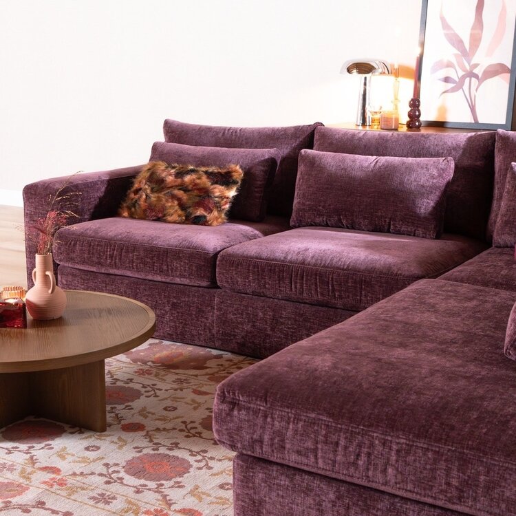 Canapé d’angle Kyle droit chenille violet