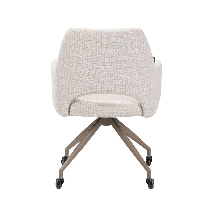 Chaise de salle à manger à roulettes Mona tissu chiné beige
