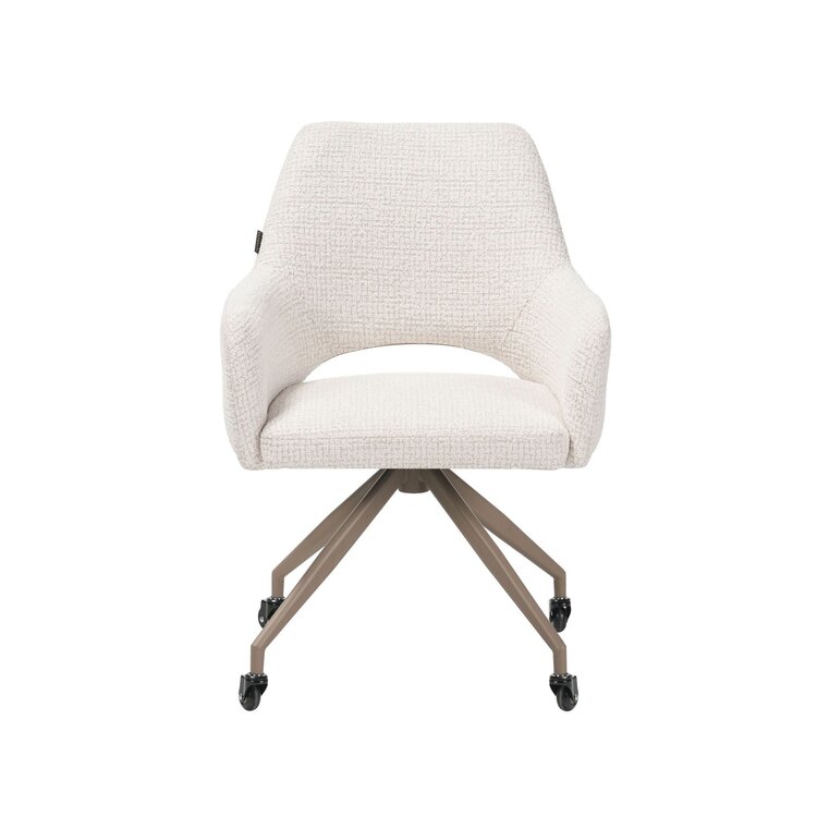 Chaise de salle à manger à roulettes Mona tissu chiné beige