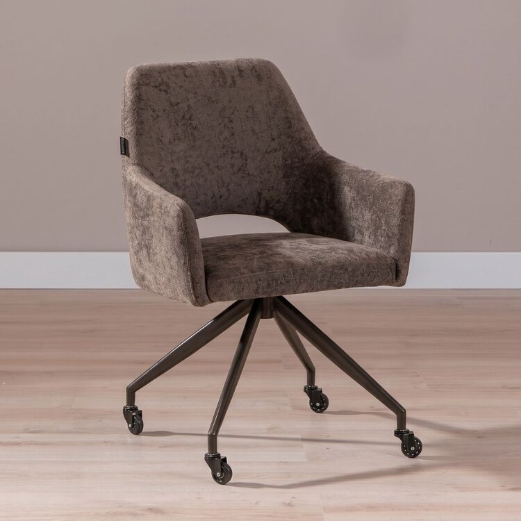 Chaise de salle à manger à roulettes Mexx velours marron