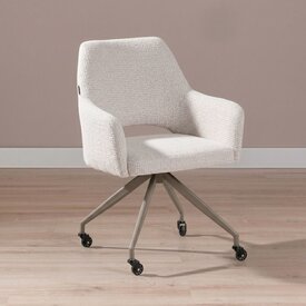 Chaise de salle à manger à roulettes Mona tissu chiné beige