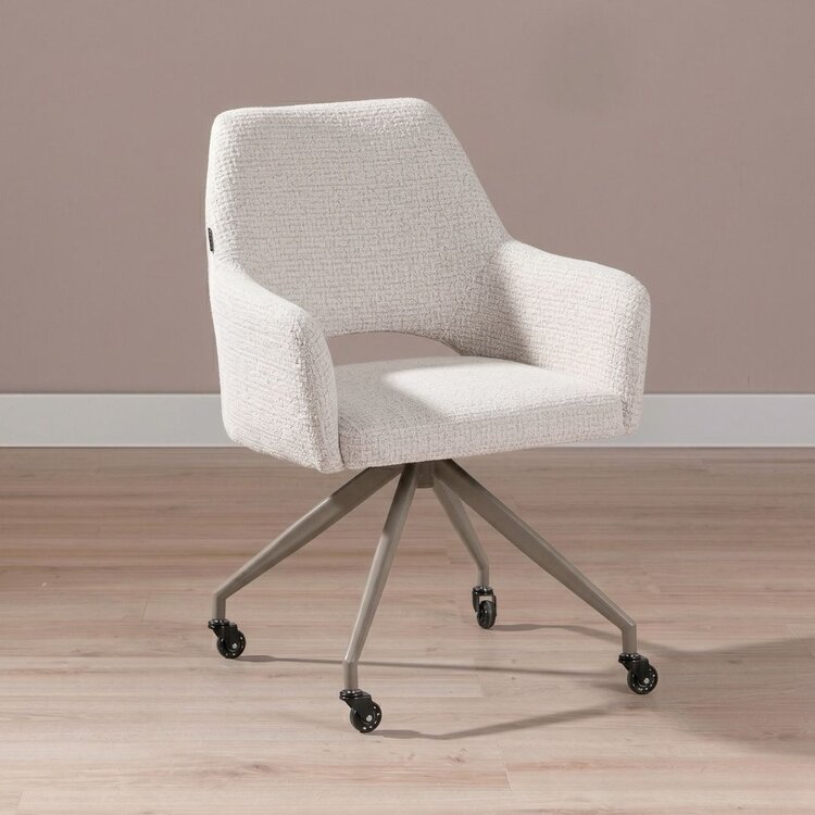 Chaise de salle à manger à roulettes Mona tissu chiné beige