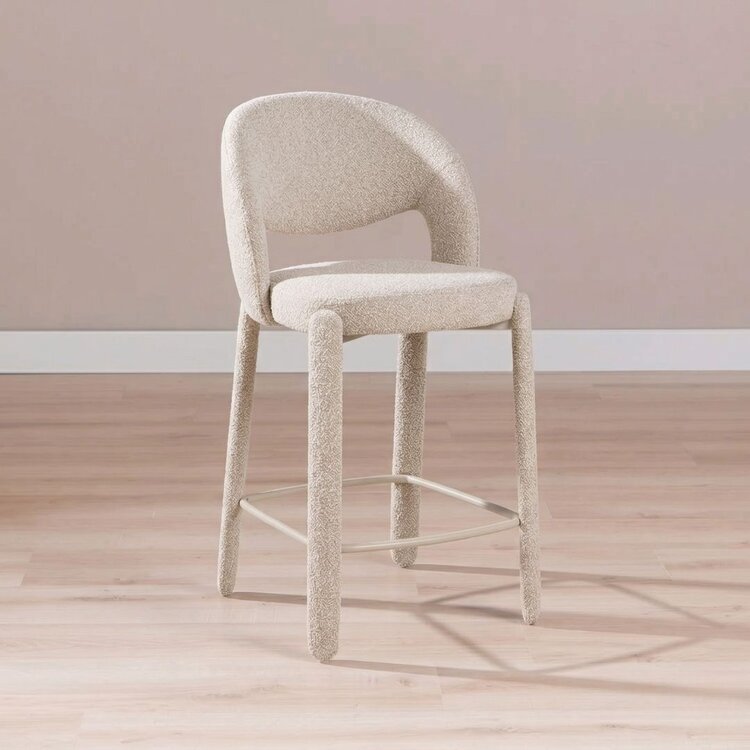 Tabouret de bar June bouclé taupe 70 cm