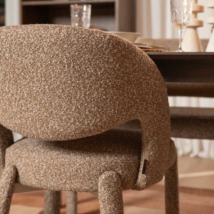 Chaise de salle à manger Dean bouclé brun