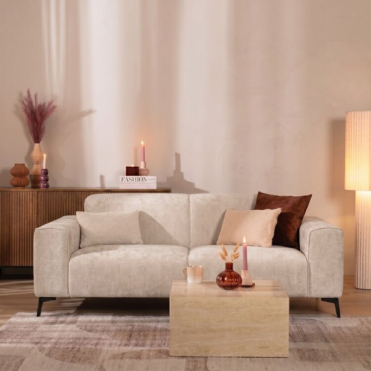 Canapé 2,5 places Vegas tissu chenille blanc