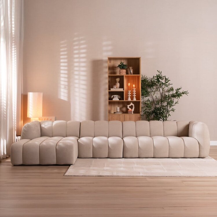 Canapé d’angle gauche Luca XL en chenille beige