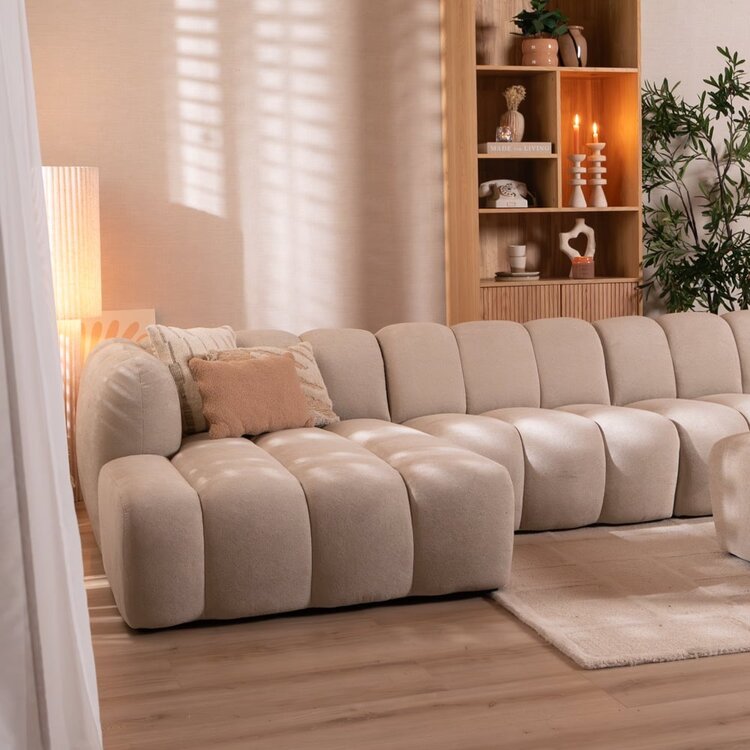 Canapé d’angle gauche Luca XL en chenille beige