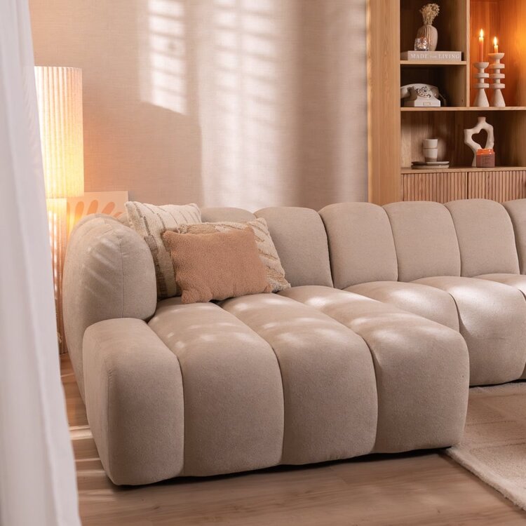 Canapé d’angle gauche Luca XL en chenille beige