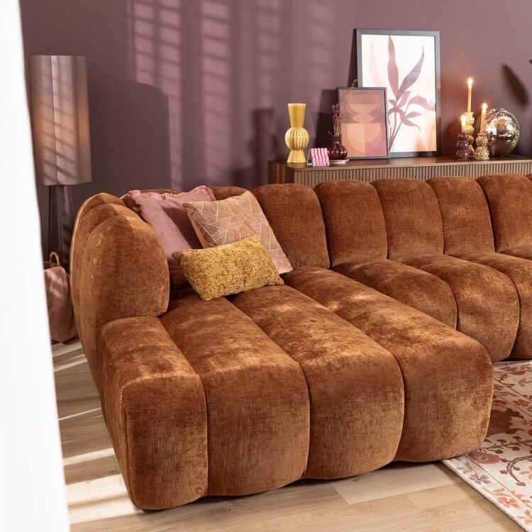 Canapé d’angle gauche Luca XL en tissu chenille cuivre
