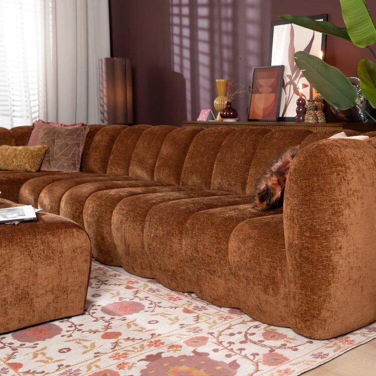 Canapé d’angle gauche Luca XL en tissu chenille cuivre