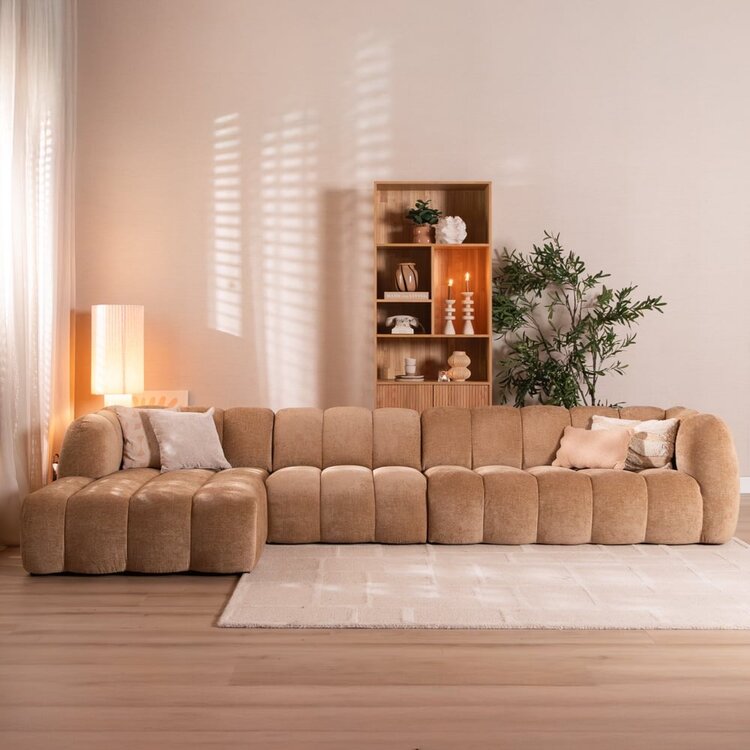 Canapé d’angle gauche Luca XL en tissu chenille peach