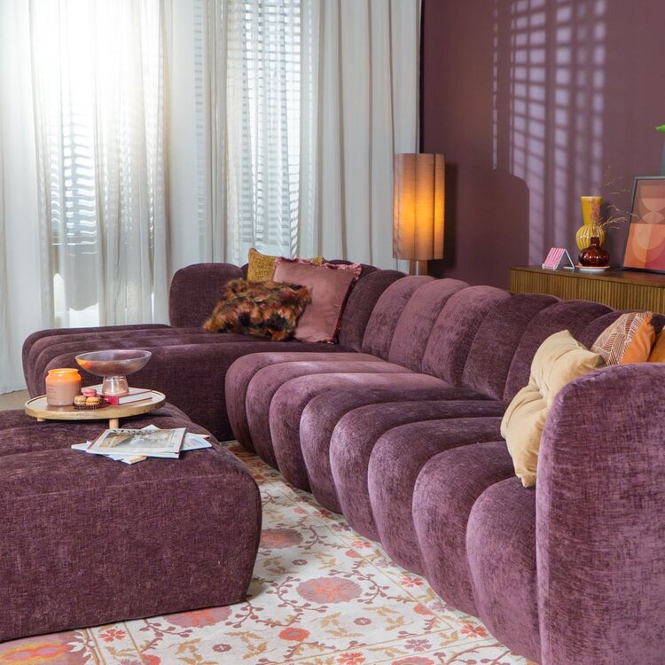 Canapé d’angle gauche Luca XL en tissu chenille violet