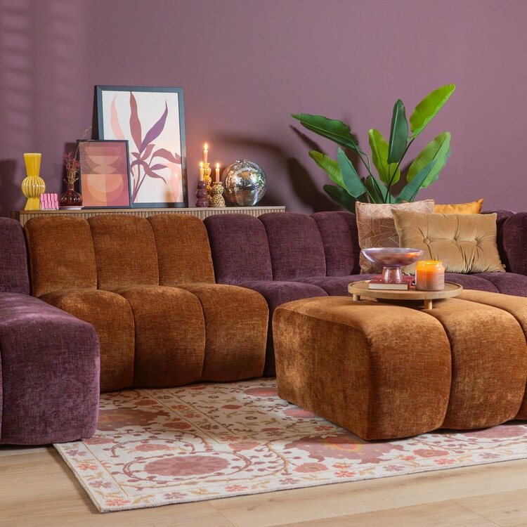 Canapé d’angle gauche Luca XL en tissu chenille violet