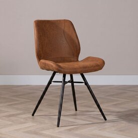 Chaise de salle à manger industrielle Barrel en éco-cuir cognac