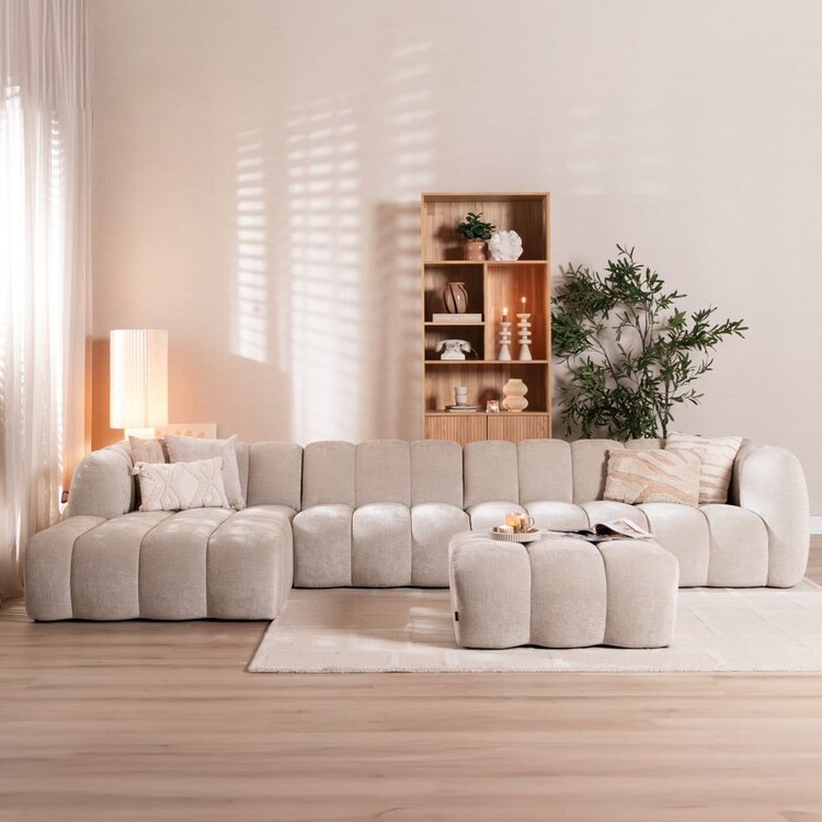 Canapé d’angle gauche Luca XL en chenille beige