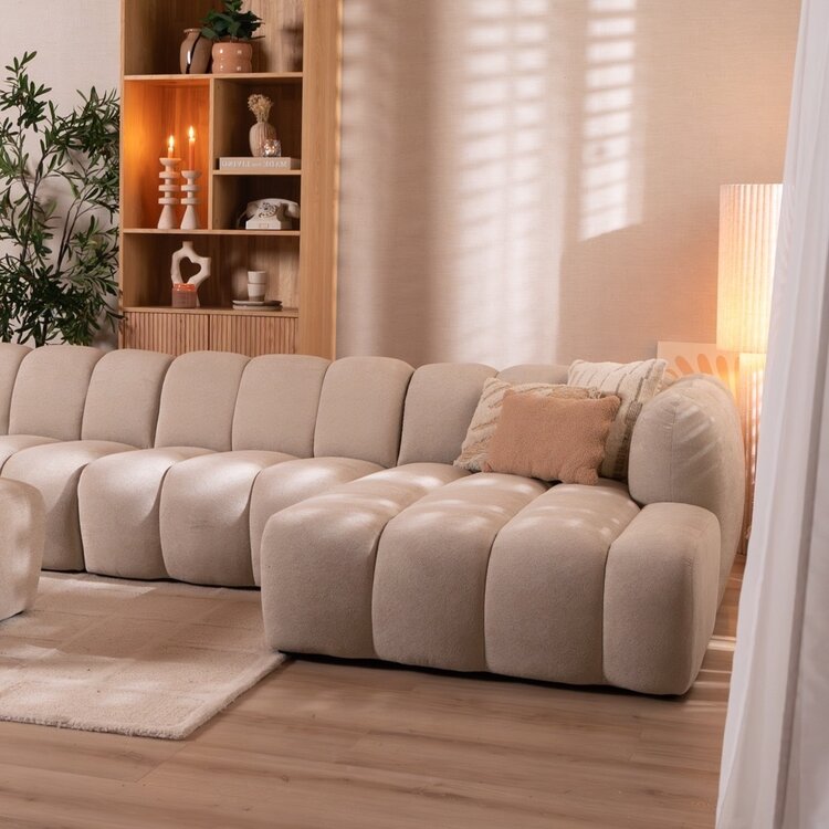 Canapé d’angle droit Luca XL en chenille beige