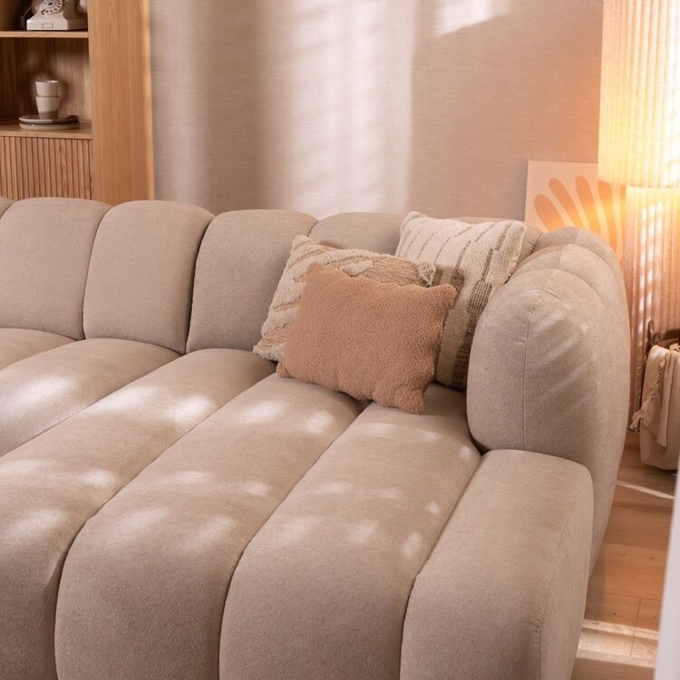 Canapé d’angle droit Luca XL en chenille beige
