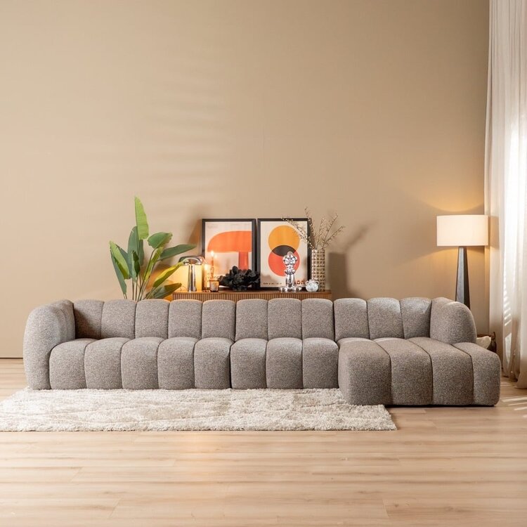 Canapé d’angle Luca XL en tissu bouclé brun/gris