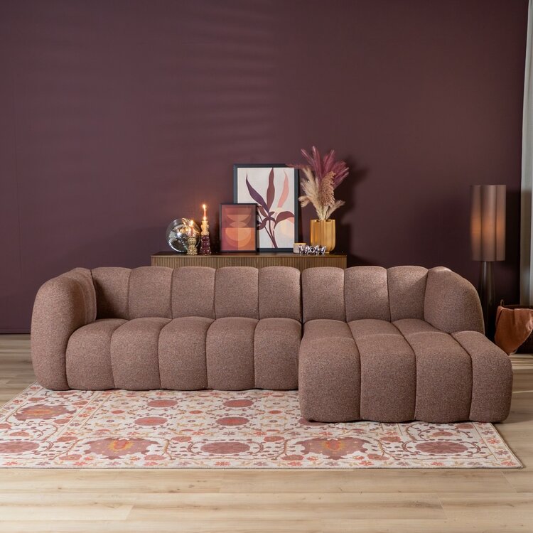 Canapé d’angle droit Luca XL bouclé rouge/rose
