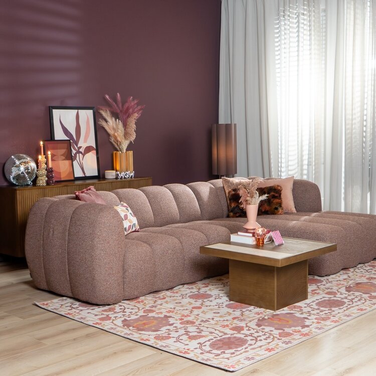 Canapé d’angle droit Luca XL bouclé rouge/rose