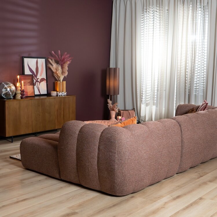 Canapé d’angle droit Luca XL bouclé rouge/rose