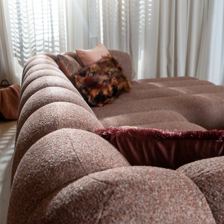 Canapé d’angle droit Luca XL bouclé rouge/rose