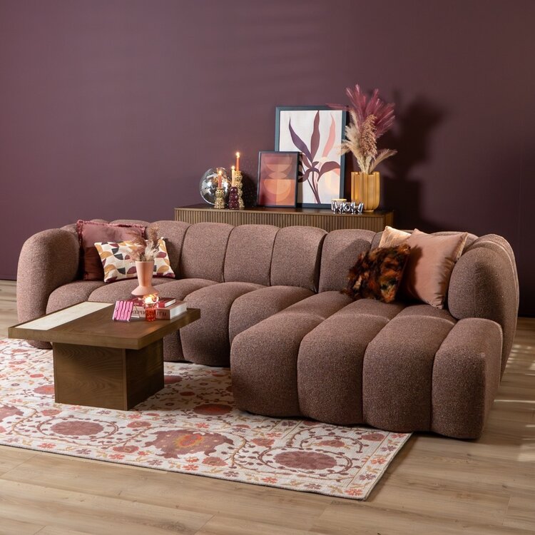 Canapé d’angle droit Luca XL bouclé rouge/rose
