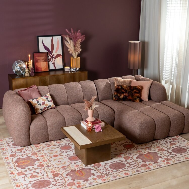 Canapé d’angle droit Luca XL bouclé rouge/rose