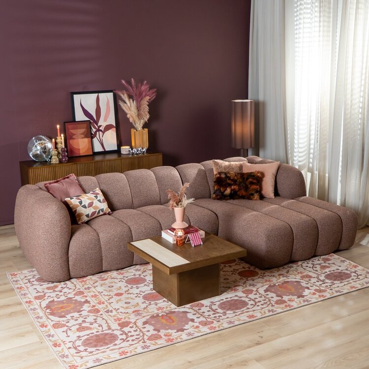 Canapé d’angle droit Luca XL bouclé rouge/rose
