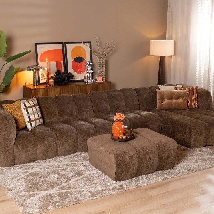Canapé d’angle droitLuca XL en tissu chenille mocha